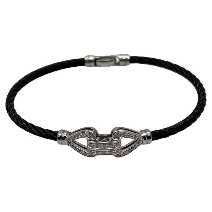 Cable Single Row with 18K White Gold White Diamonds Filigree Statement Bracelet