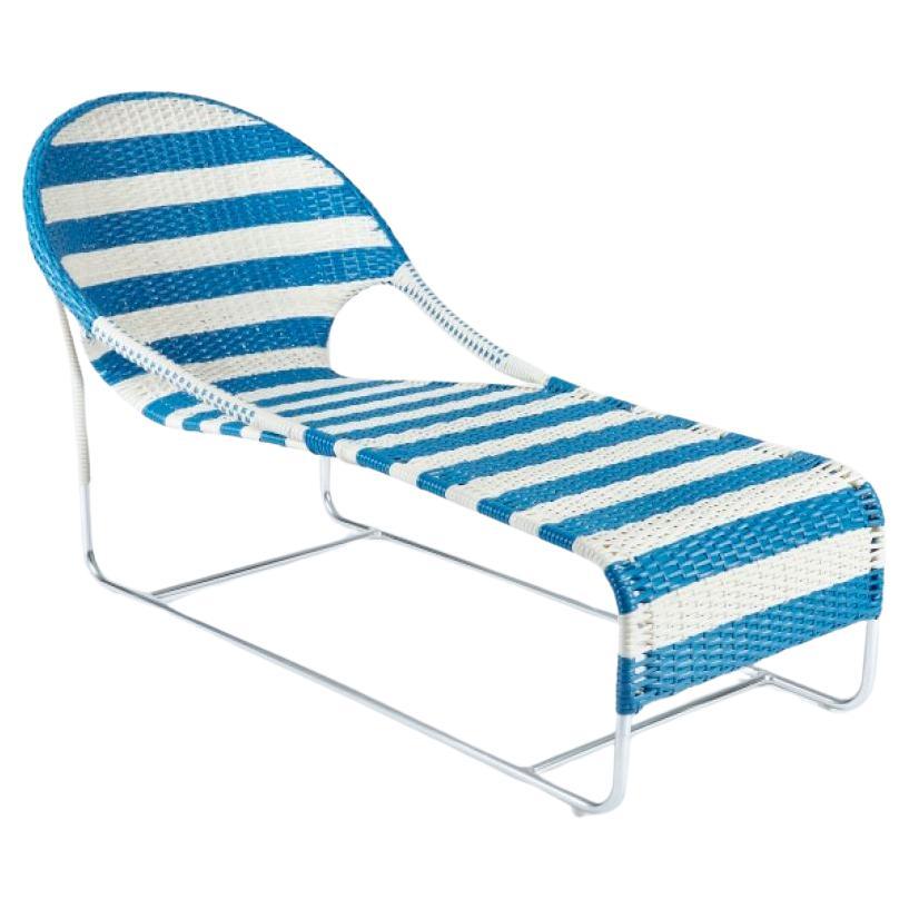 Cabo Outdoor Woven Chaise in Blue and White Stripe For Sale