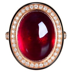 Cabochon 18.19 Carats Glass-Filled Ruby Enamel Cocktail Ring in 18K Rose Gold