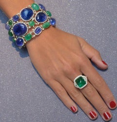 Cabochon 65.92ct Emerald, 204.40 Tanzanite & 9.81 Carat Diamond Bracelet