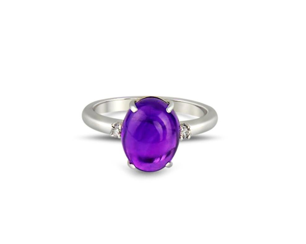 Cabochon amethyst 14k gold ring. 
Oval amethyst ring. Amethyst gold ring. Casual ring with amethyst. February birthstone ring. 

Metal: 14k gold
Weight: 4 g depends from size
 
Set with amethyst.
Weight: 4.79 ct. oval cabochon cut 
Colour: