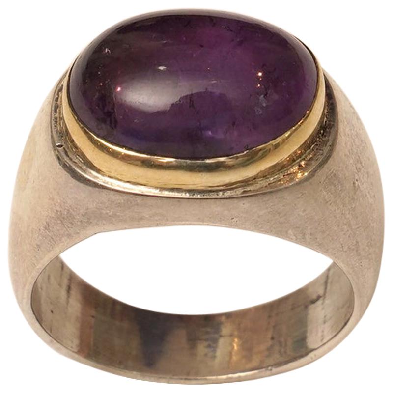 Cabochon Amethyst 18 Karat Gold and Sterling Silver Ring