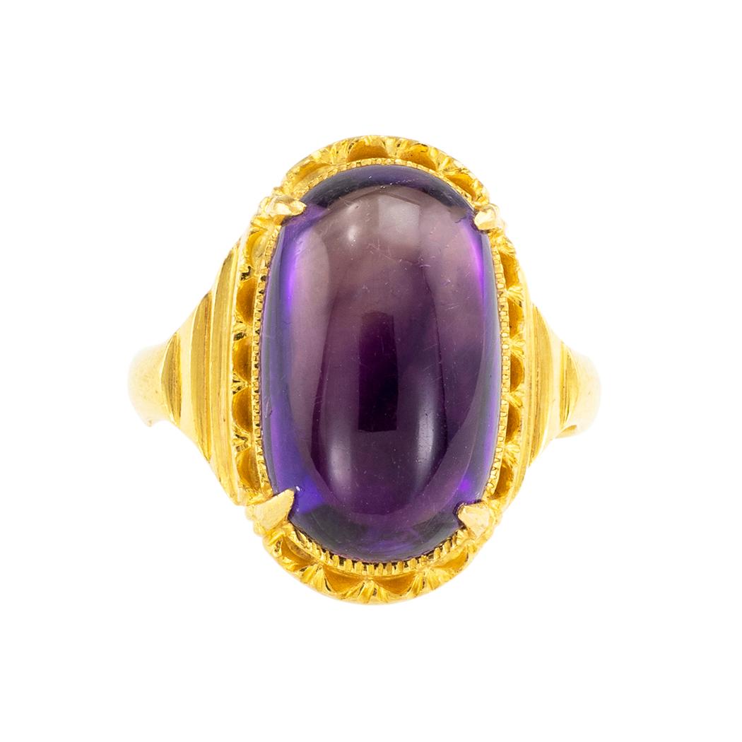 Cabochon amethyst and 21-karat yellow gold ring circa 1980.  Clear and concise information you want to know is listed below.  Contact us right away if you have additional questions.  We are here to connect you with beautiful and affordable