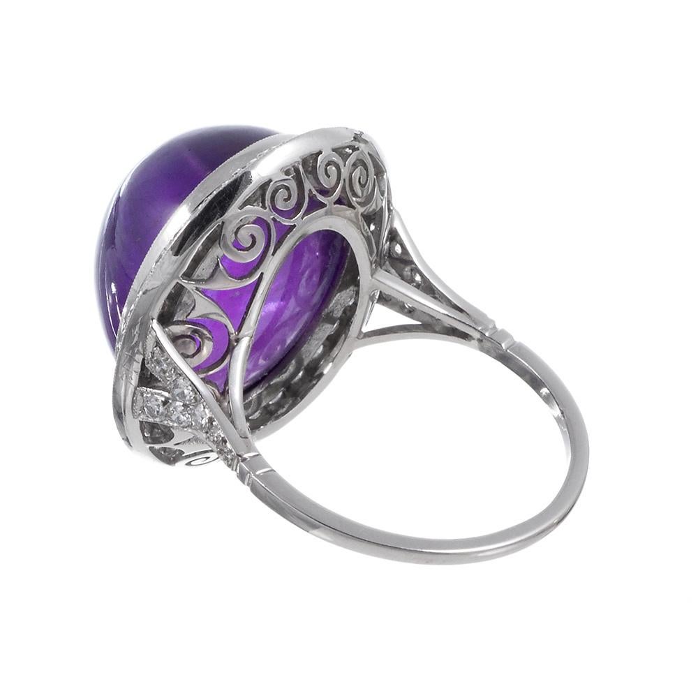 Cabochon Amethyst and Diamond Dome Ring In Good Condition In Carmel-by-the-Sea, CA