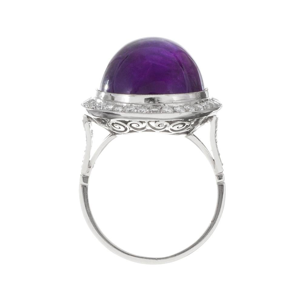 Women's or Men's Cabochon Amethyst and Diamond Dome Ring