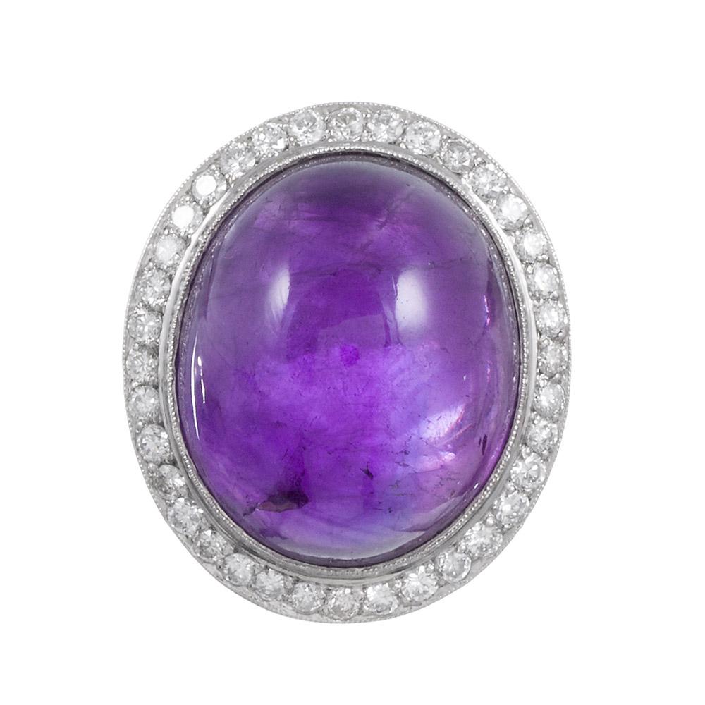 Cabochon Amethyst and Diamond Dome Ring