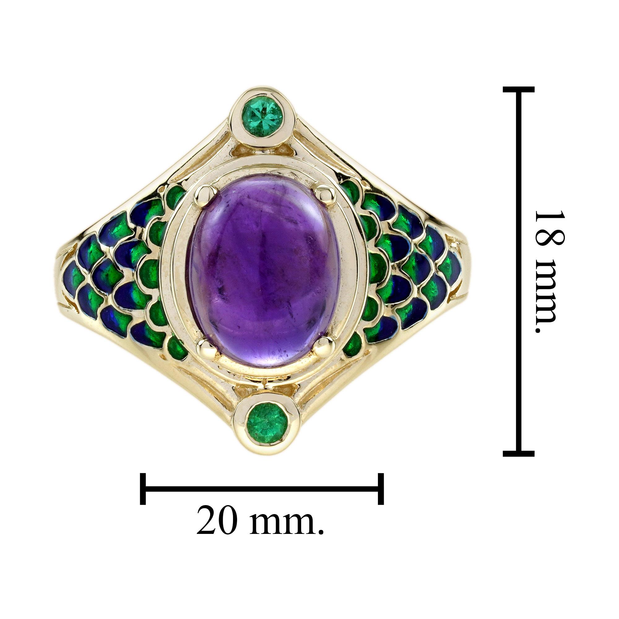  Bague serpent Naka en or jaune 9K, cabochon d'améthyste et d'émeraude, style antique Pour femmes 