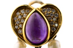 Cabochon Amethyst and Pearl Heart Shaped Drop Earrings