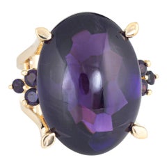 Cabochon Amethyst Cocktail Ring Vintage 18 Karat Yellow Gold Large Oval Jewelry