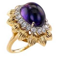 Cabochon Amethyst Diamond Gold Cocktail Ring