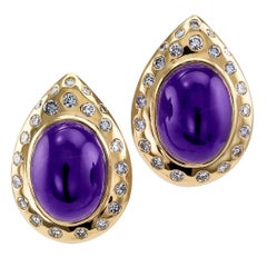 Cabochon Amethyst Diamond Gold Earrings