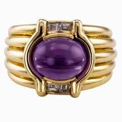 Cabochon Amethyst Diamond Gold Ring
