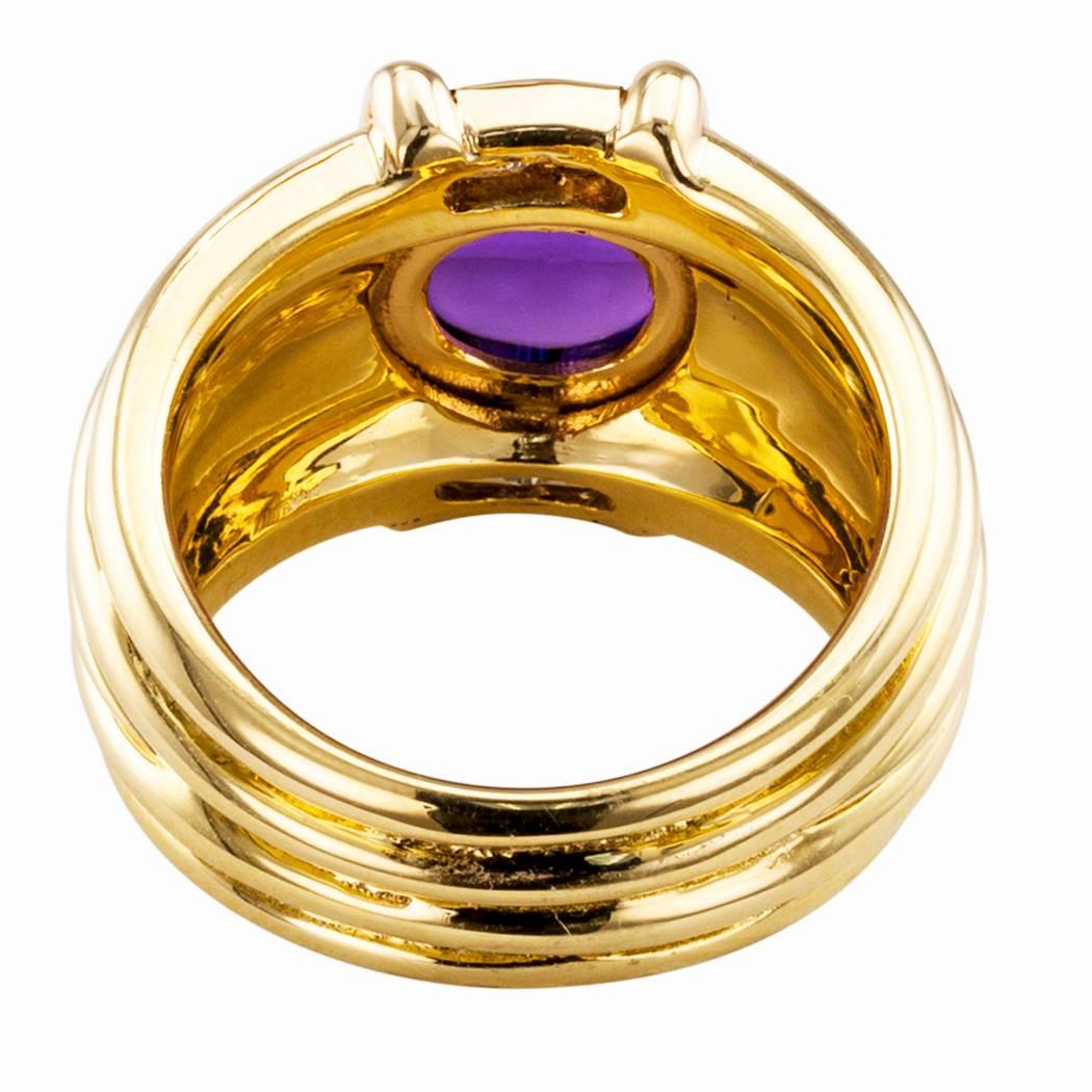 Women's Cabochon Amethyst Diamond Gold Ring