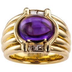 Cabochon Amethyst Diamond Gold Ring