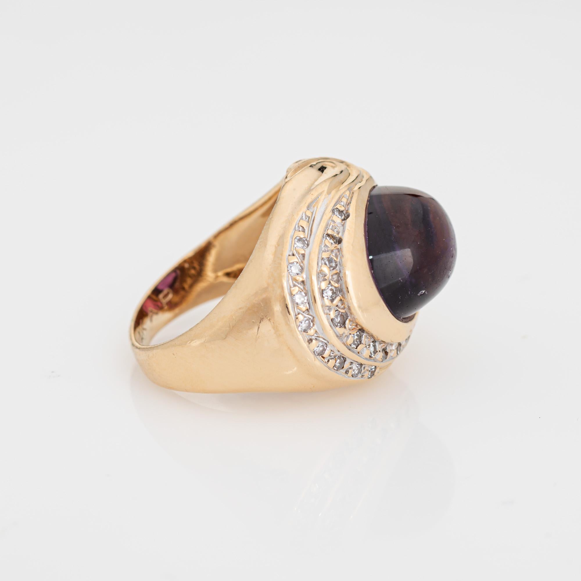 Moderne Cabochon Amethyst Diamond Ring Circle Fine Art Vintage 14k Gold Sz 5 Jewelry en vente