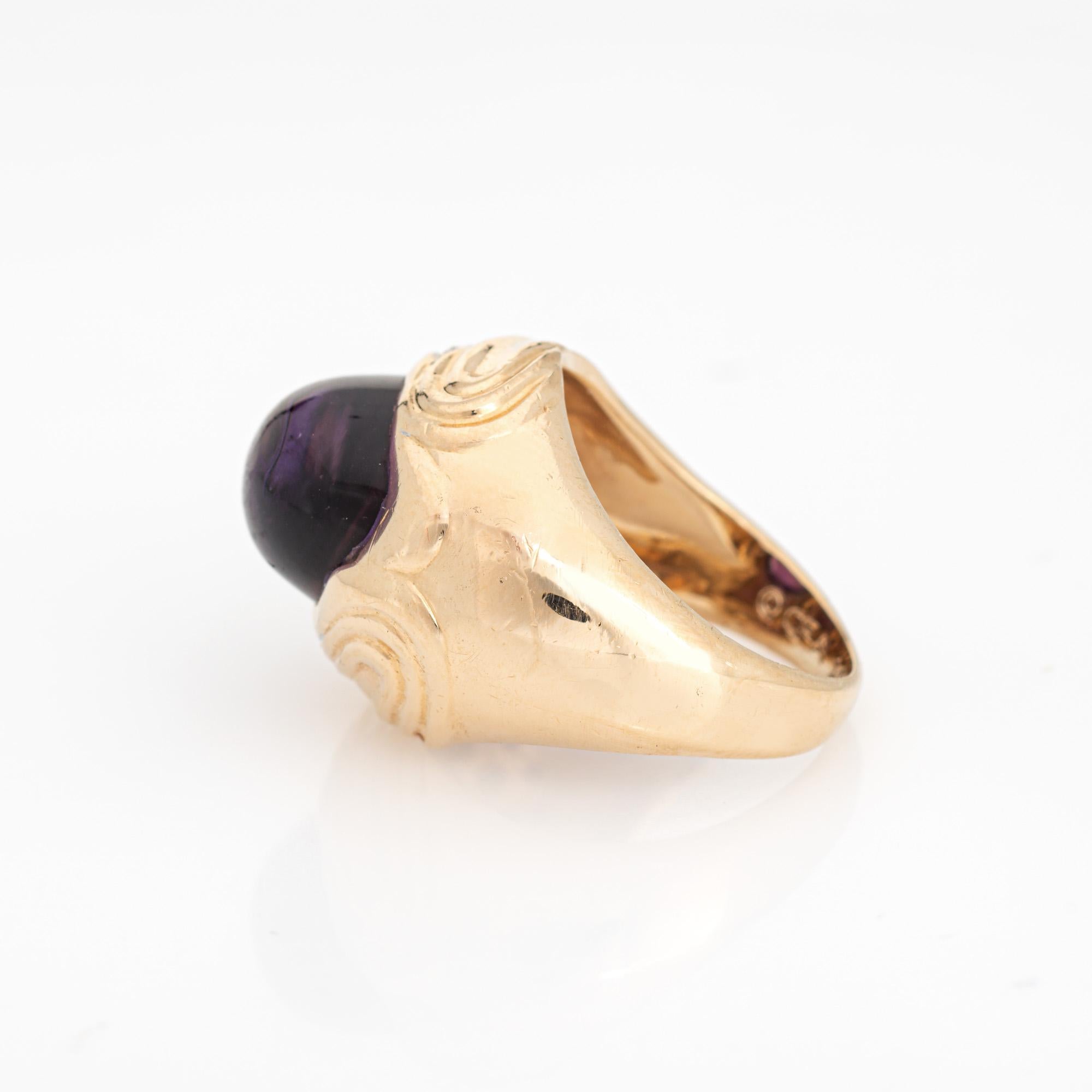Taille cabochon Cabochon Amethyst Diamond Ring Circle Fine Art Vintage 14k Gold Sz 5 Jewelry en vente