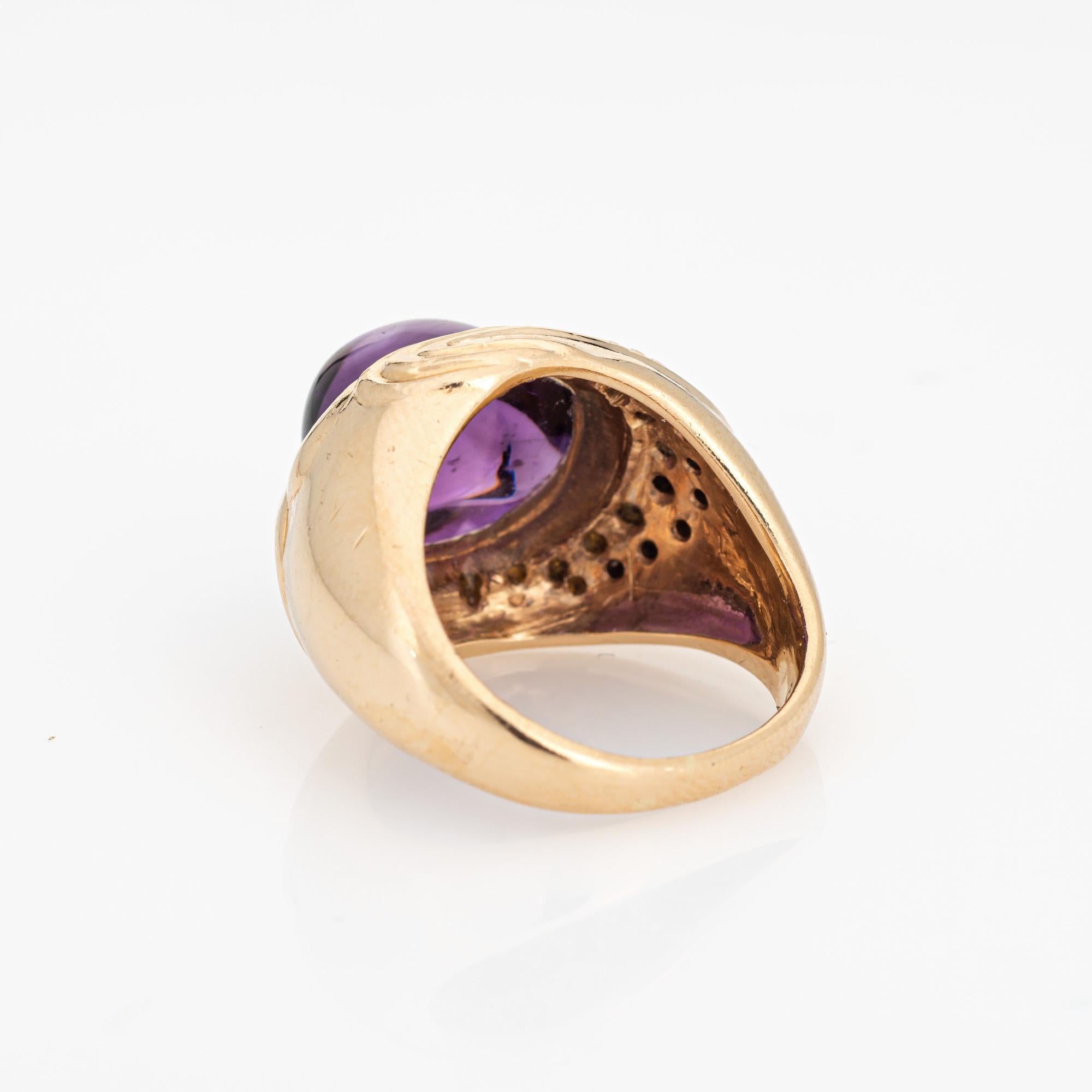 Cabochon Amethyst Diamond Ring Circle Fine Art Vintage 14k Gold Sz 5 Jewelry Bon état - En vente à Torrance, CA