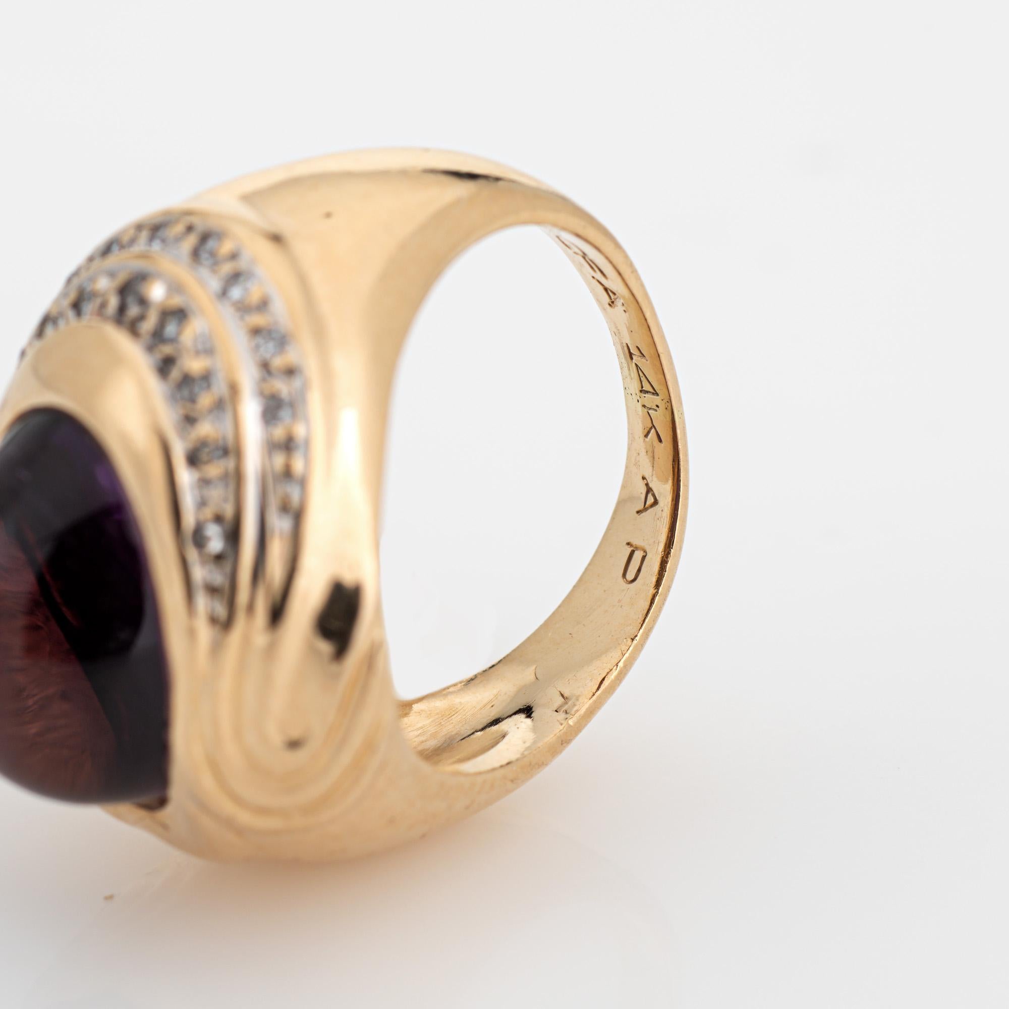 Cabochon Amethyst Diamond Ring Circle Fine Art Vintage 14k Gold Sz 5 Jewelry en vente 1