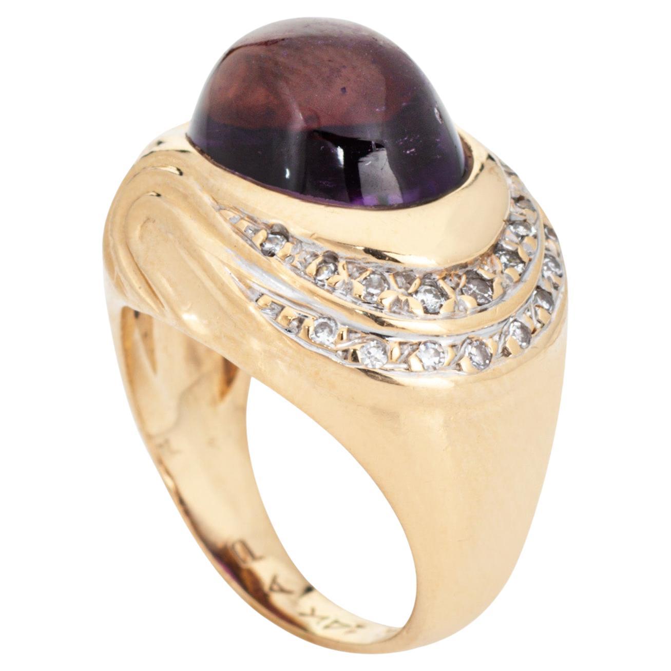 Cabujón Amatista Diamante Anillo Circle Fine Art Vintage Oro 14k Sz 5 Joyas
