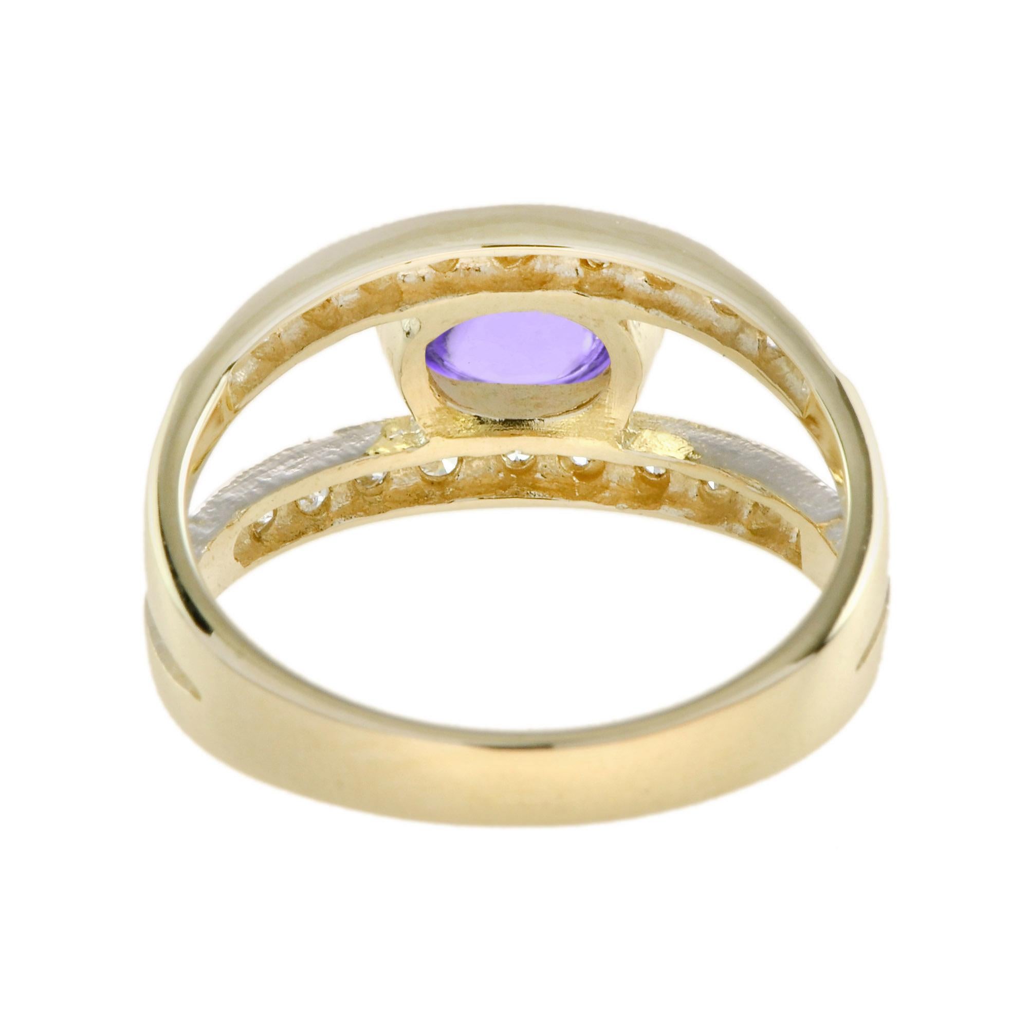 Cabochon Amethyst Diamond Vintage Style Ring in 9K Yellow Gold In New Condition For Sale In Bangkok, TH