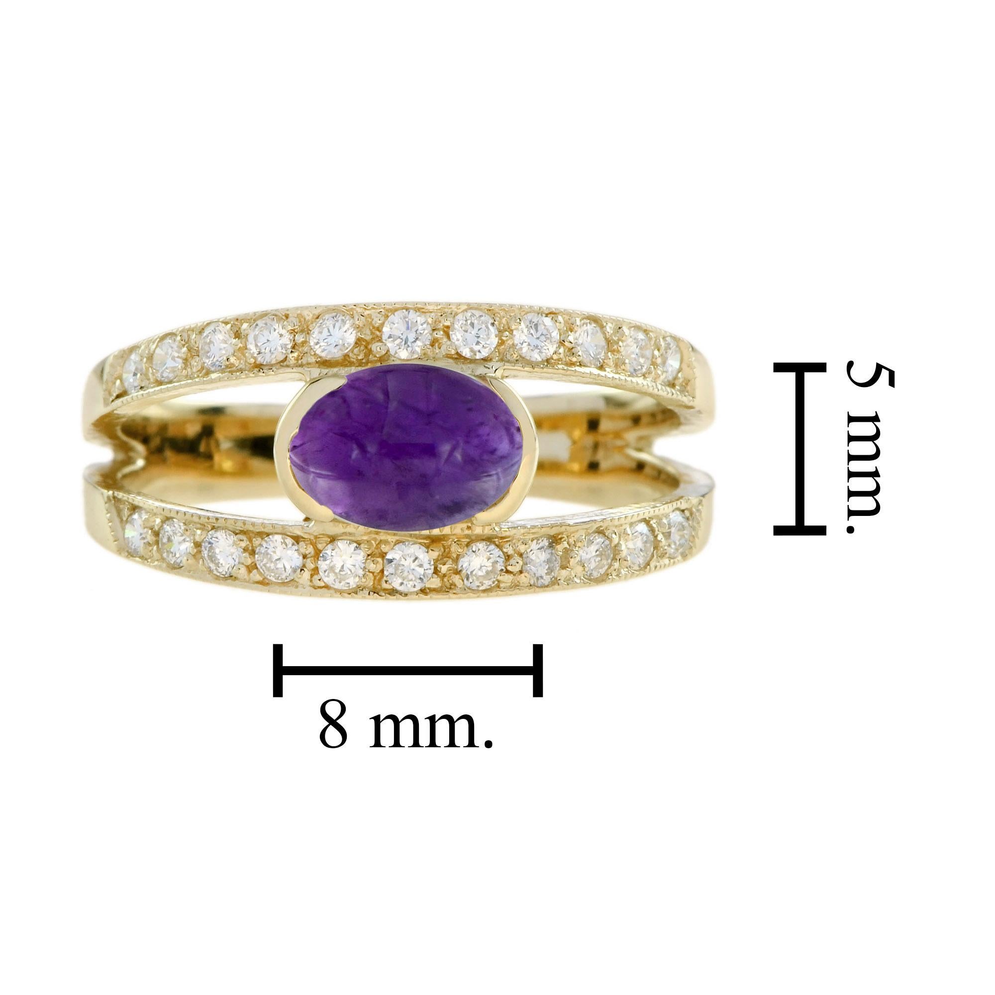 Cabochon Amethyst Diamond Vintage Style Ring in 9K Yellow Gold For Sale 1