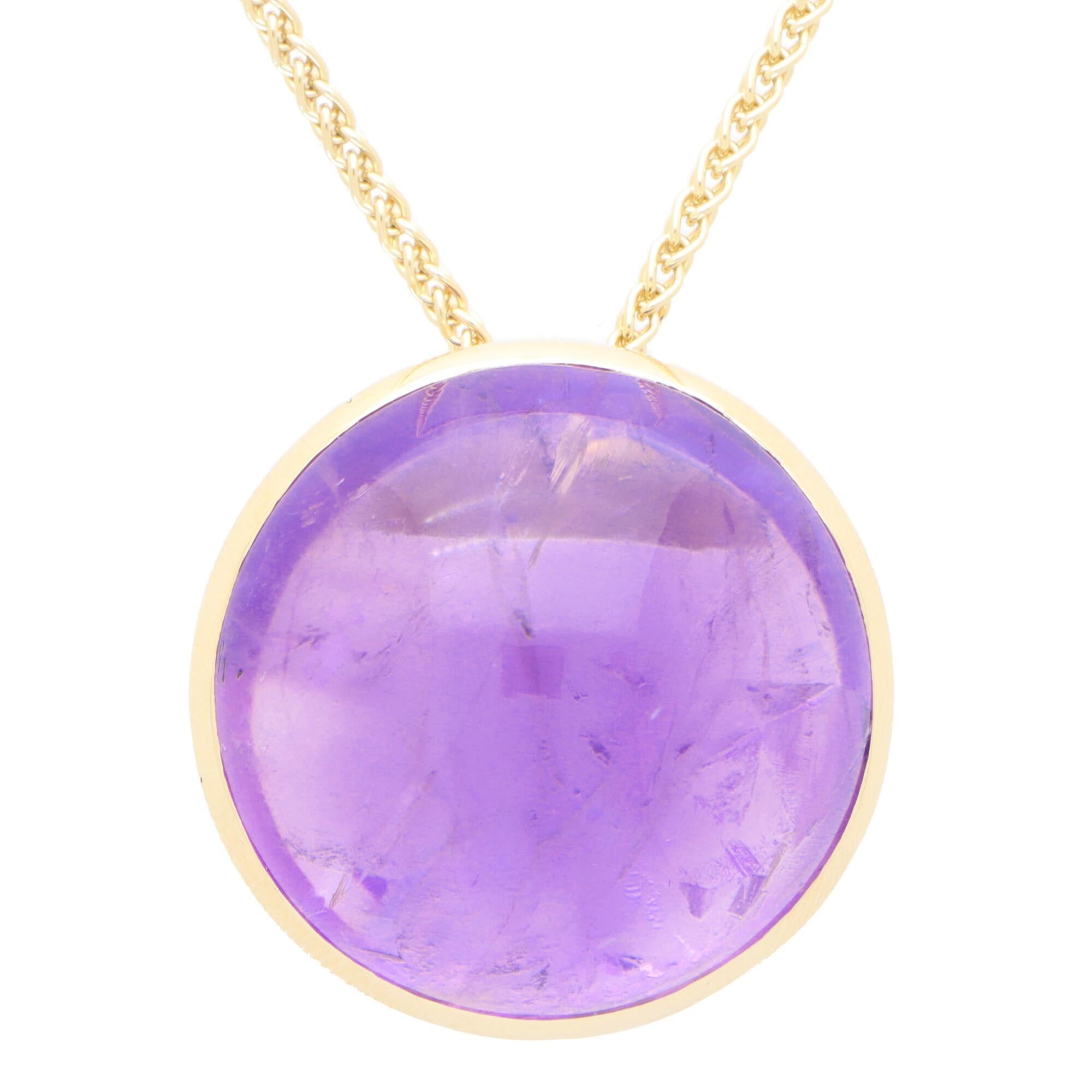  Pendentif en or jaune 9 carats serti d'une améthyste cabochon Unisexe 