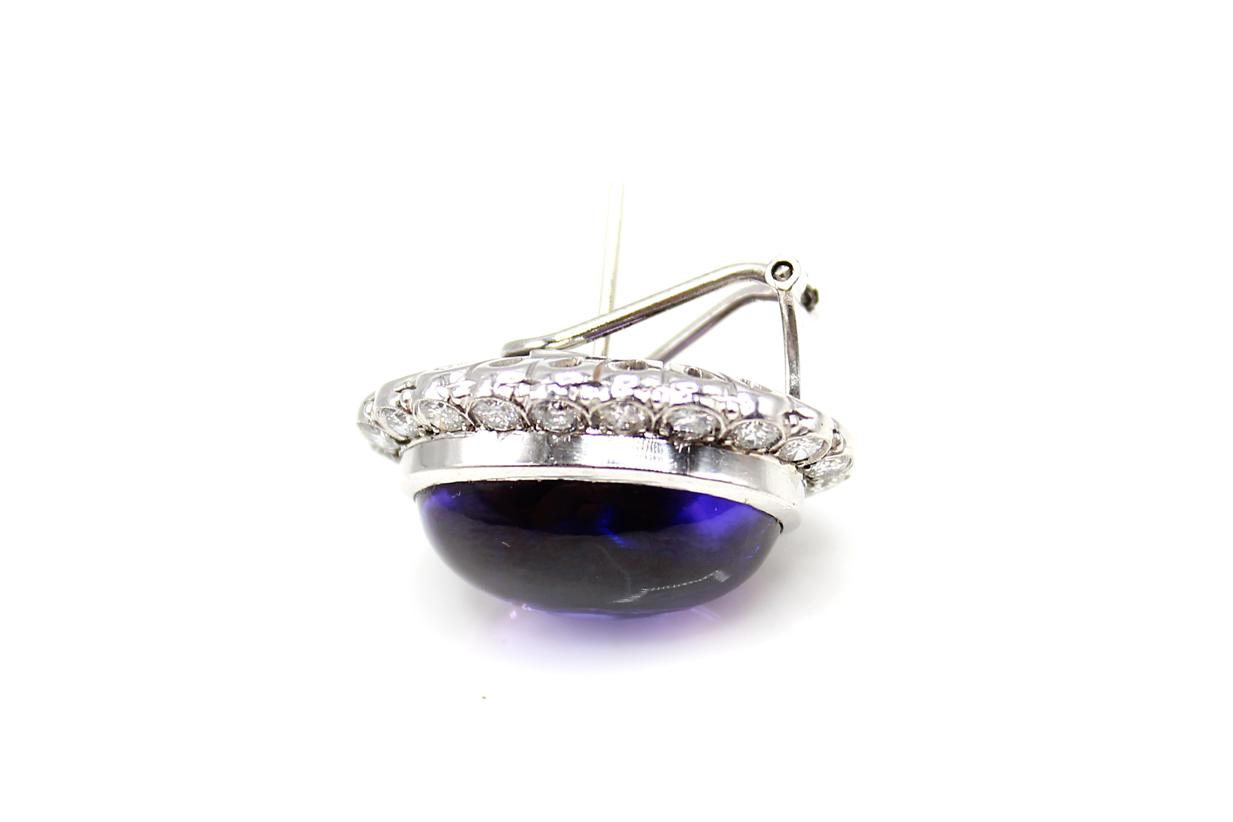 Taille cabochon Boucles d'oreilles cabochon améthyste platine diamant en vente