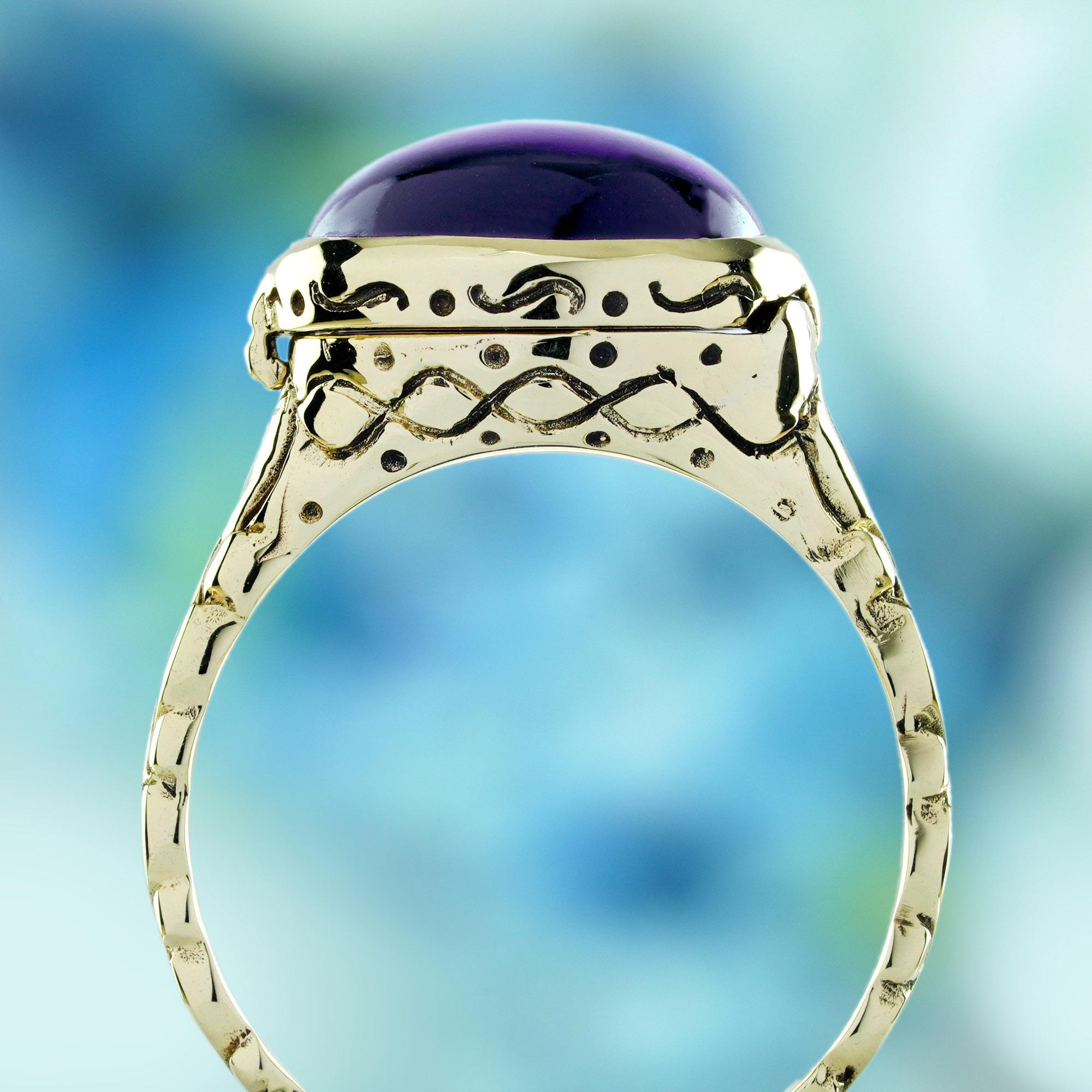 Bague sculptée de style vintage en or jaune massif 9 carats avec améthyste cabochon Neuf - En vente à Bangkok, TH
