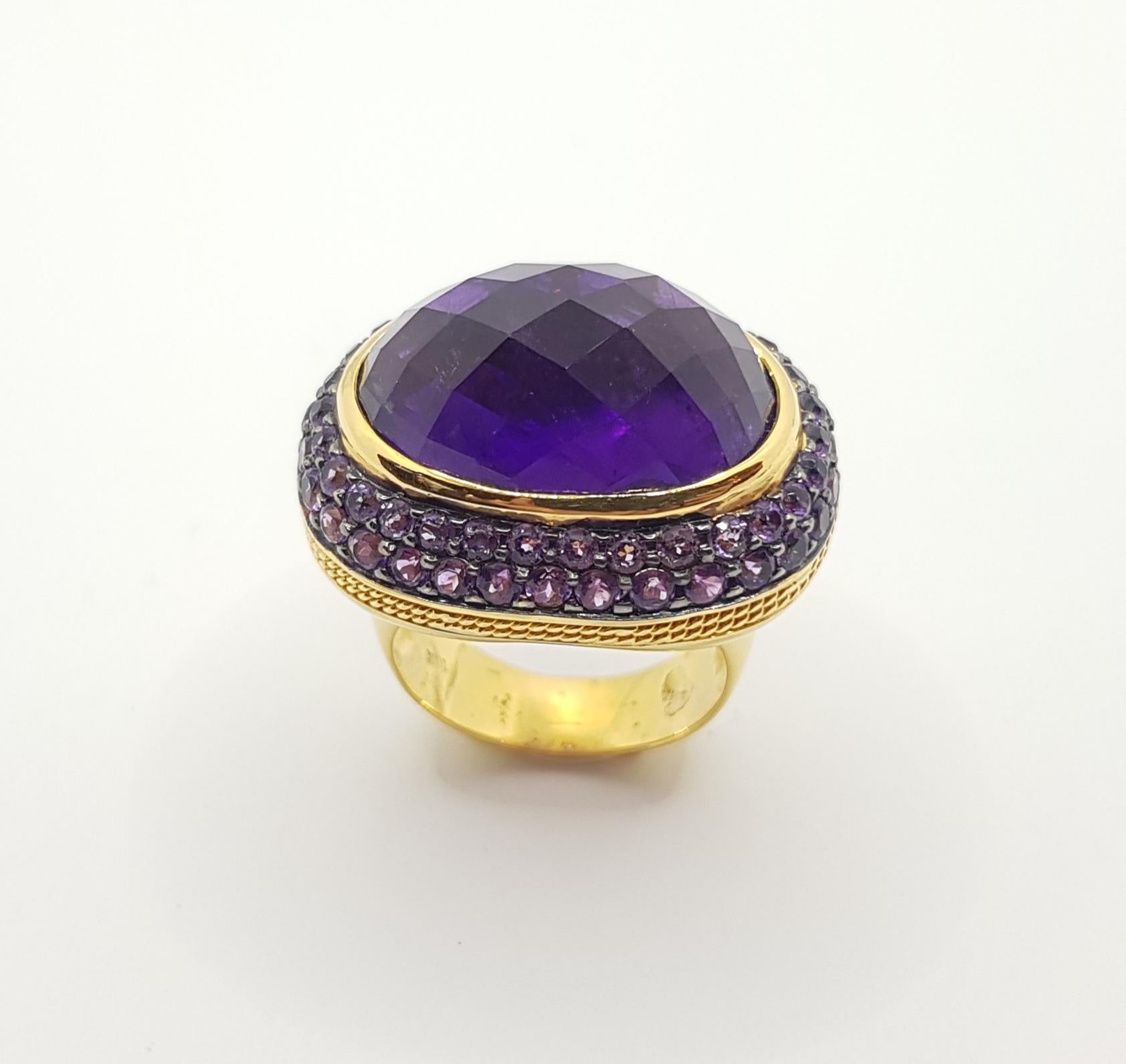 Cabochon Amethyst with Amethyst Ring Set in 18 Karat Gold Settings For Sale 4