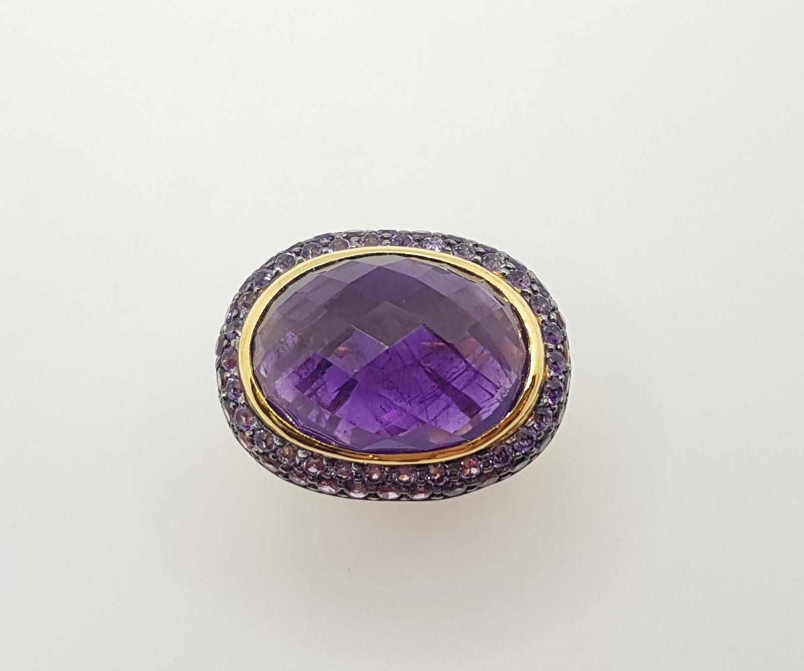 Cabochon Amethyst with Amethyst Ring Set in 18 Karat Gold Settings For Sale 5