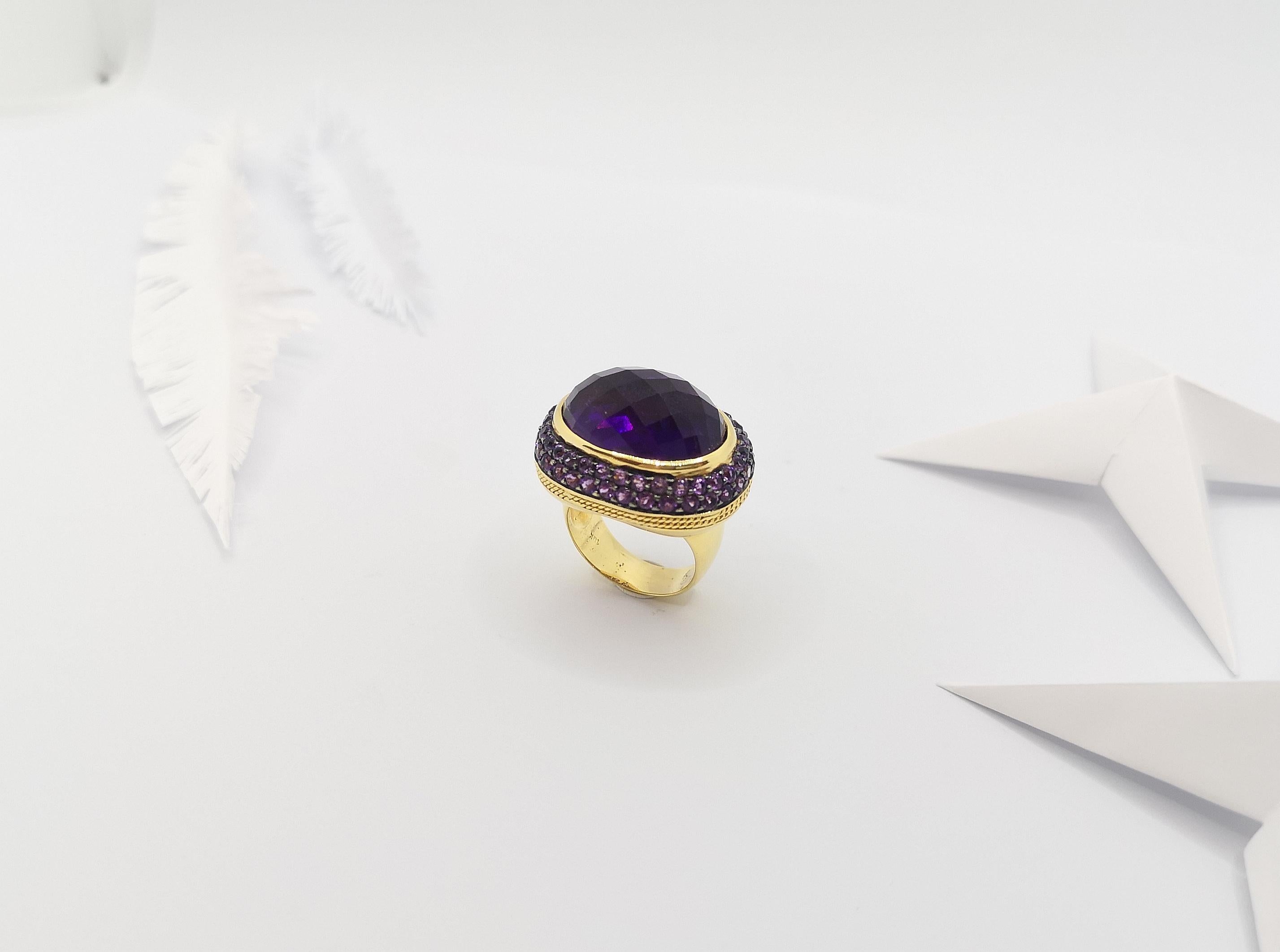Cabochon Amethyst with Amethyst Ring Set in 18 Karat Gold Settings For Sale 7