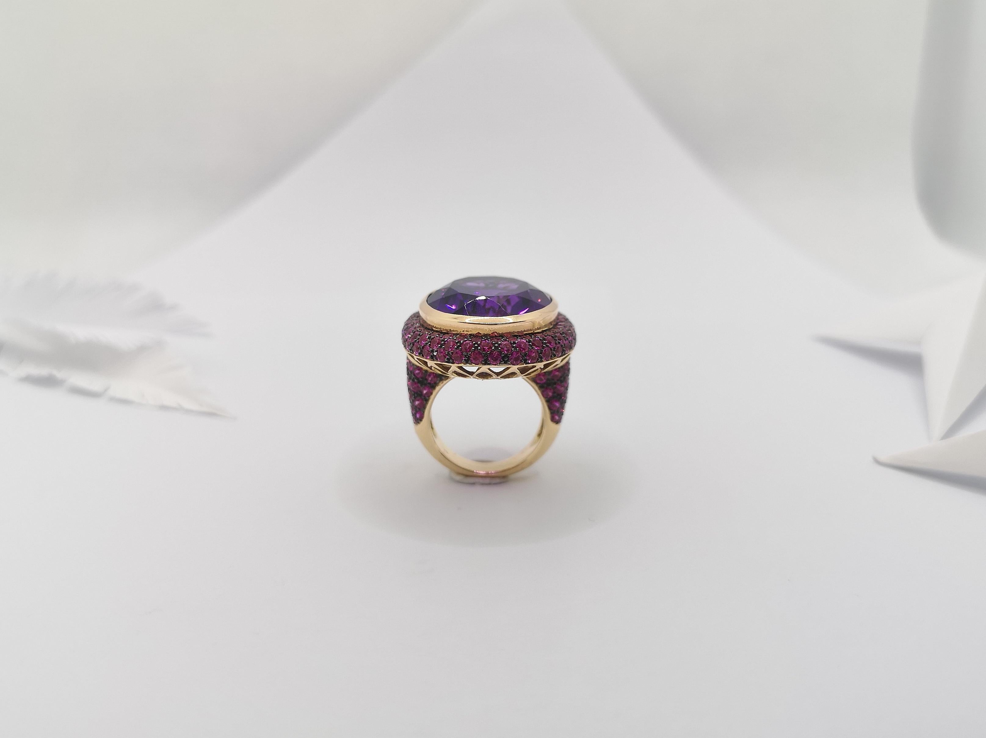 Cabochon Amethyst with Amethyst Ring Set in 18 Karat Gold Settings For Sale 9