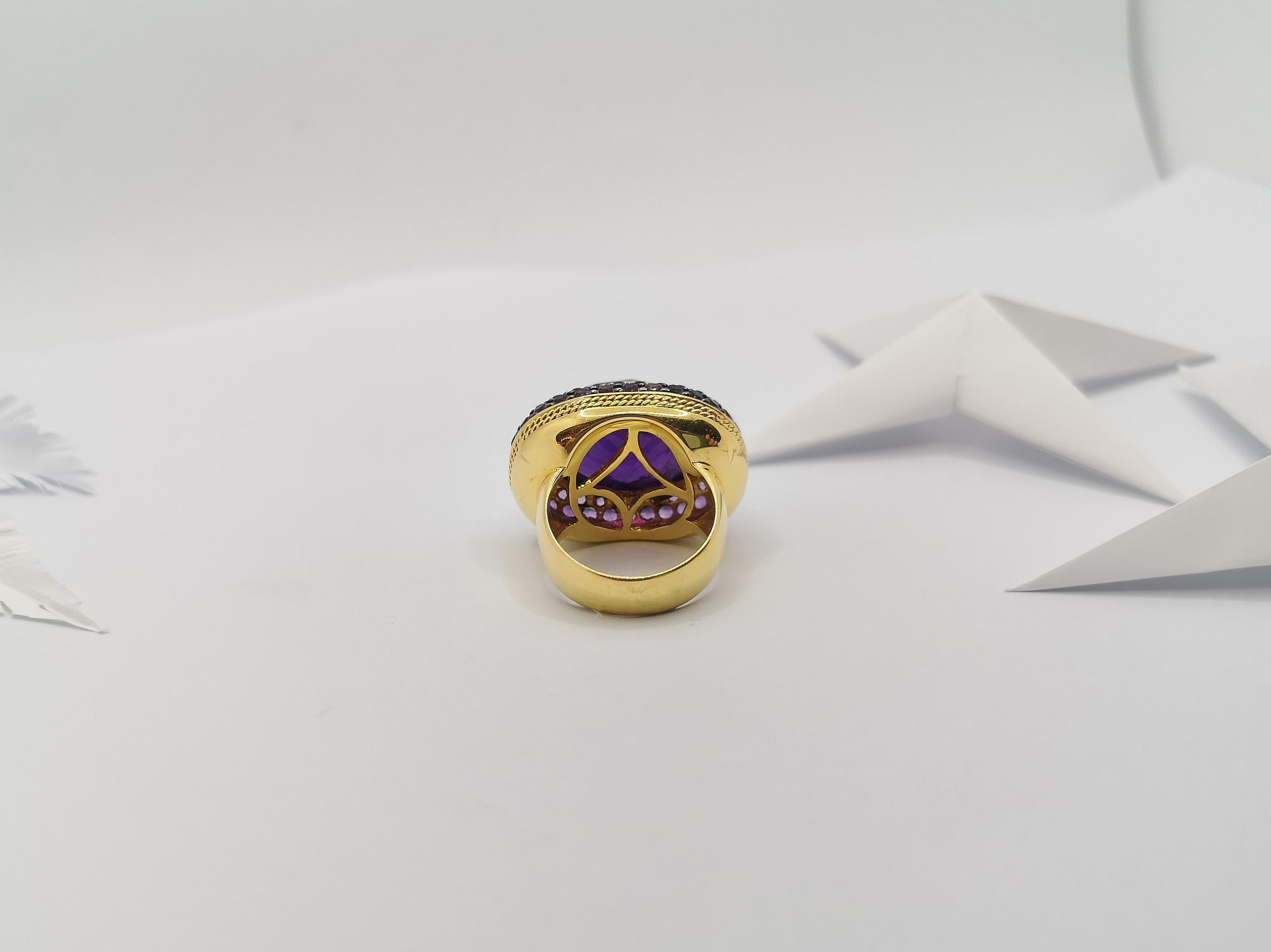 Cabochon Amethyst with Amethyst Ring Set in 18 Karat Gold Settings For Sale 10