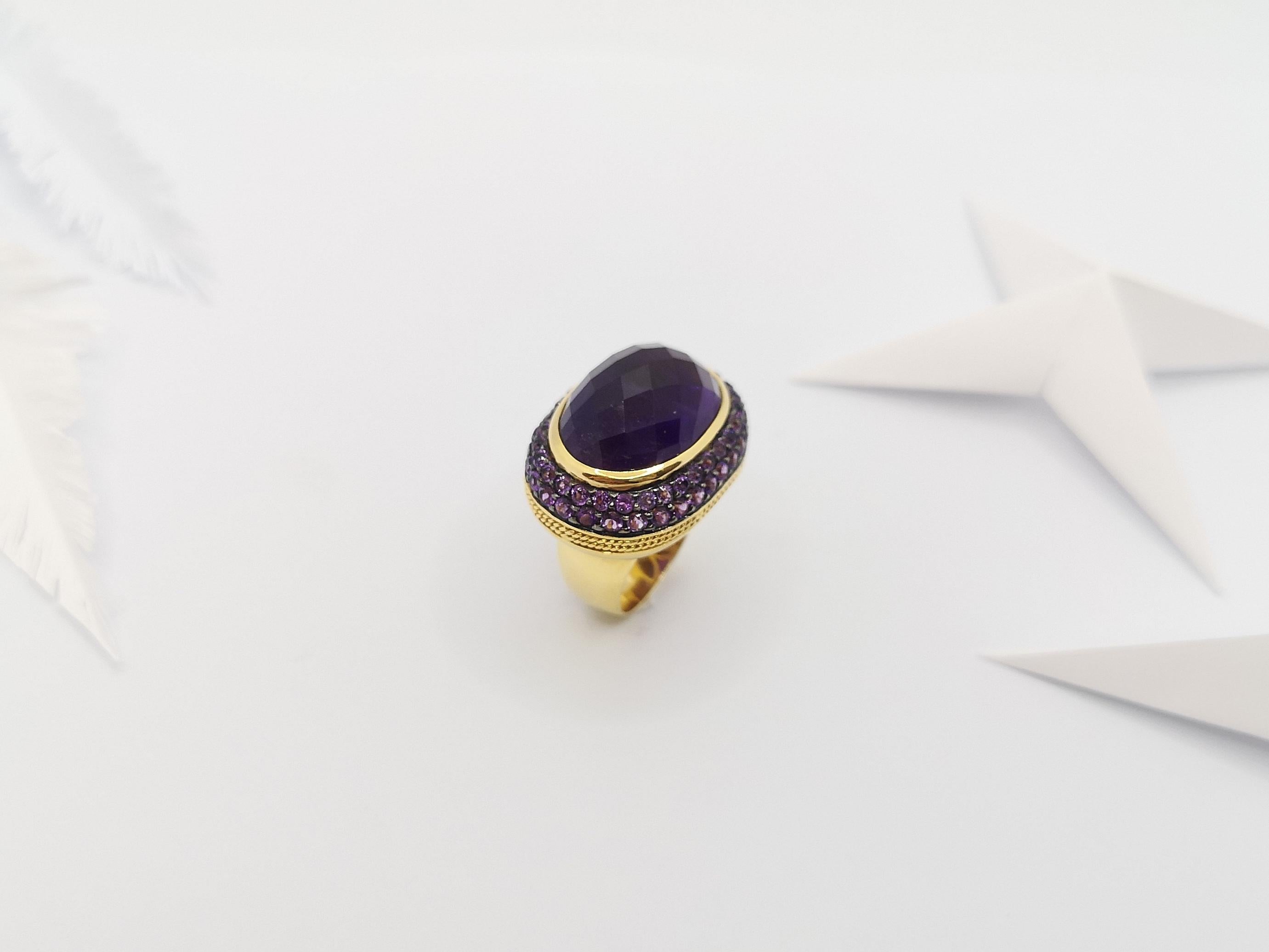 Cabochon Amethyst with Amethyst Ring Set in 18 Karat Gold Settings For Sale 11