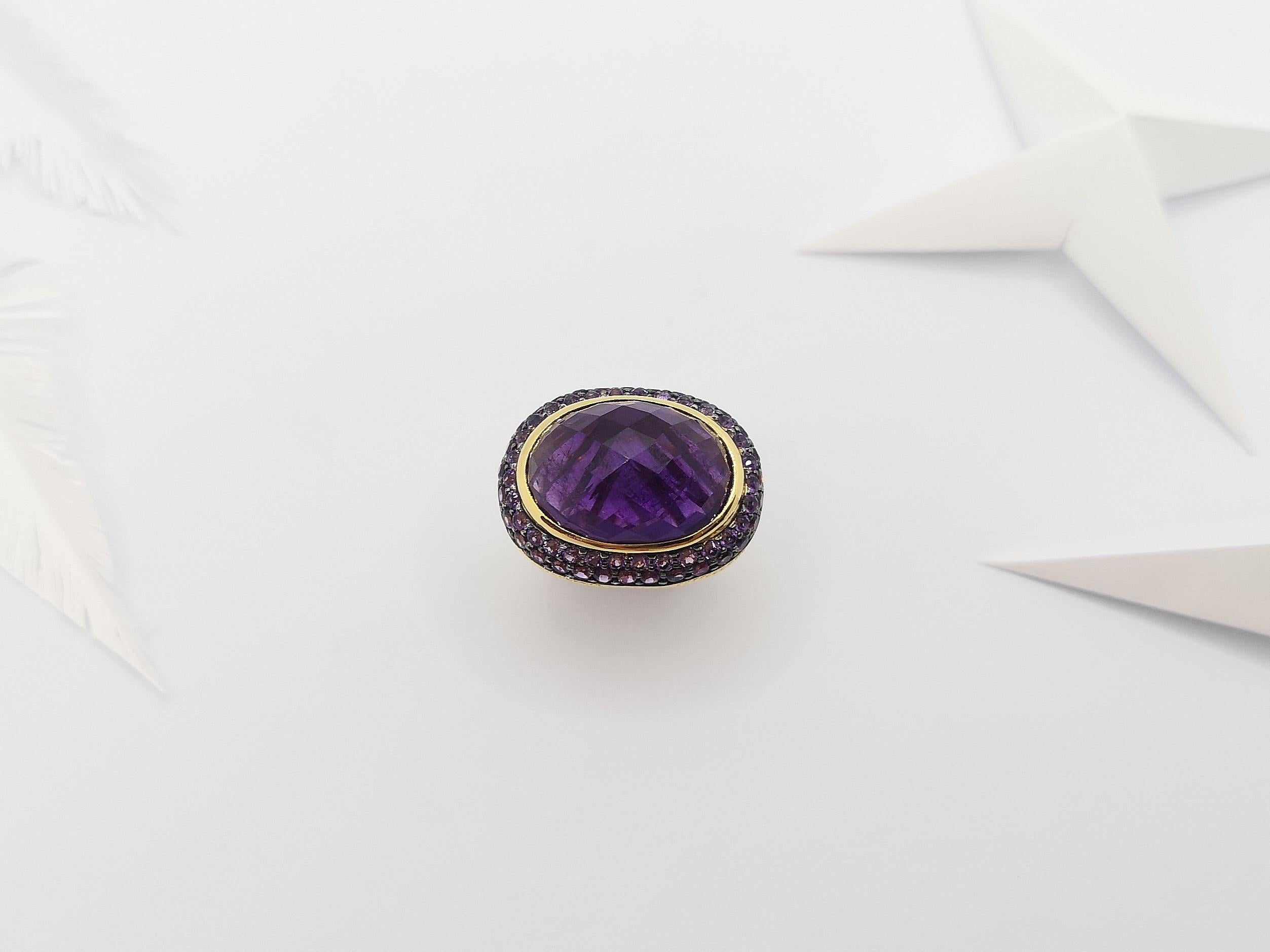 Cabochon Amethyst with Amethyst Ring Set in 18 Karat Gold Settings For Sale 12