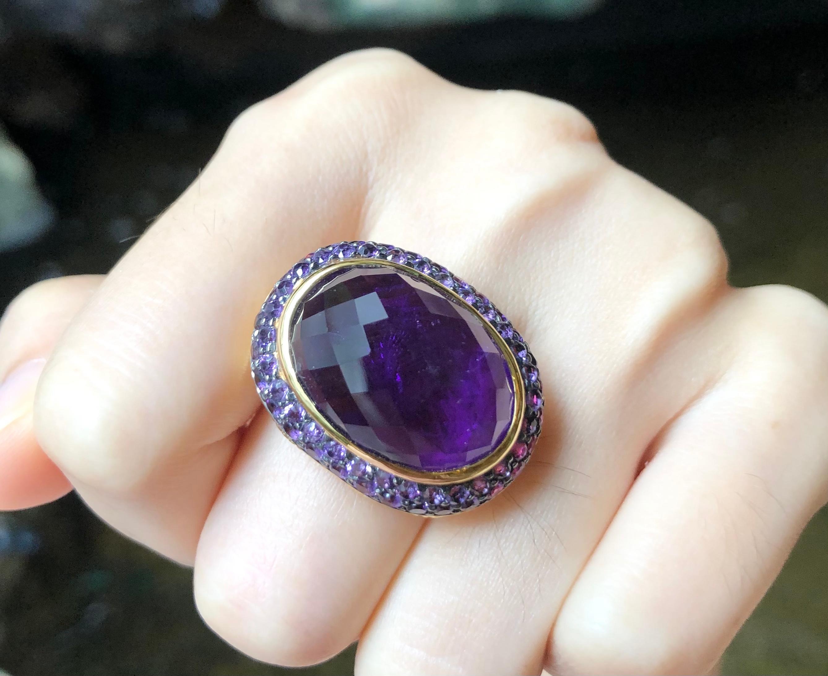 Mixed Cut Cabochon Amethyst with Amethyst Ring Set in 18 Karat Gold Settings For Sale