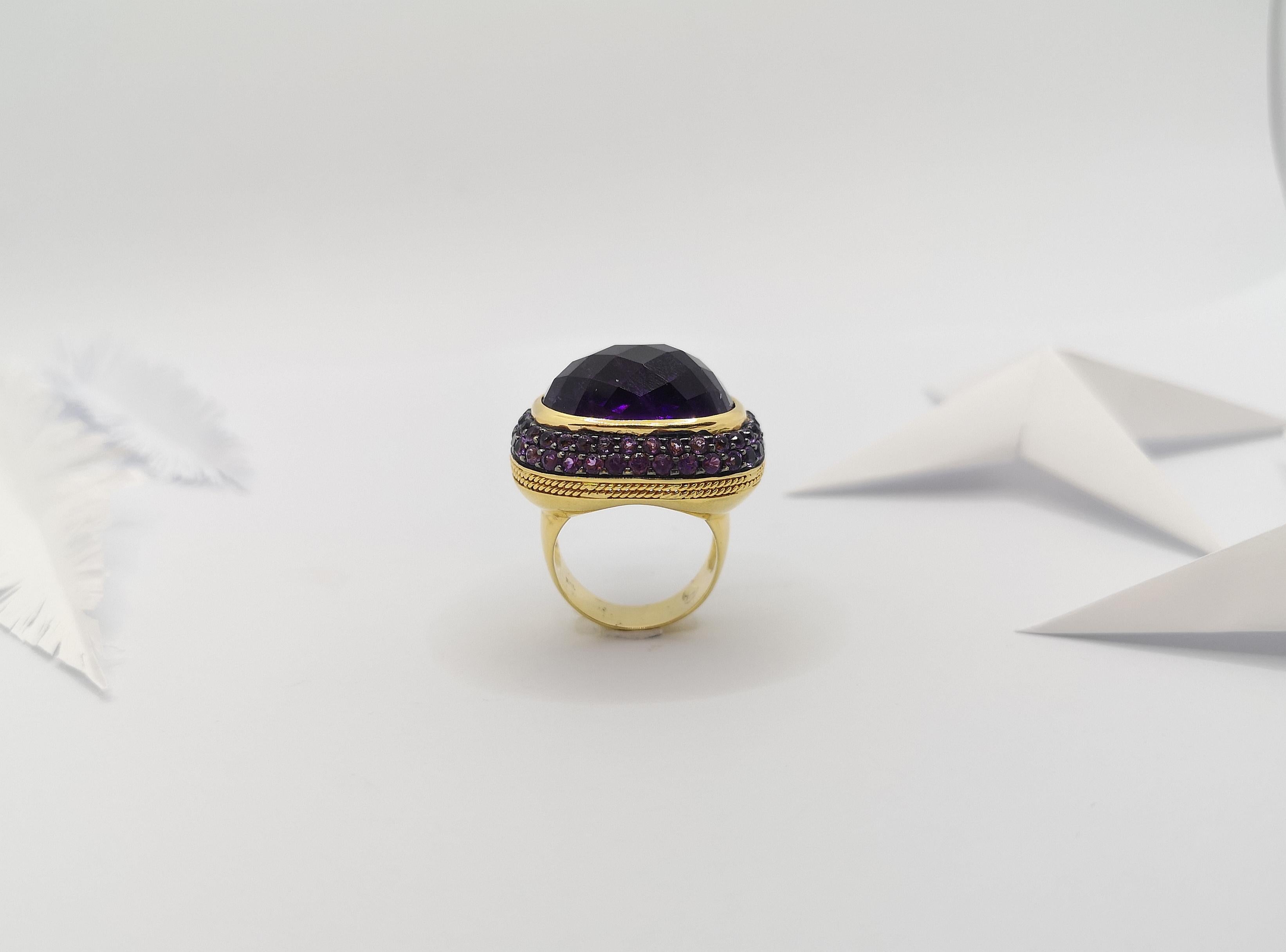 Cabochon Amethyst with Amethyst Ring Set in 18 Karat Gold Settings For Sale 3