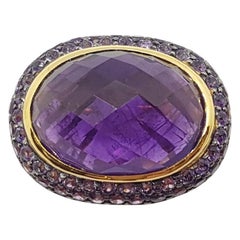 Cabochon Amethyst with Amethyst Ring Set in 18 Karat Gold Settings