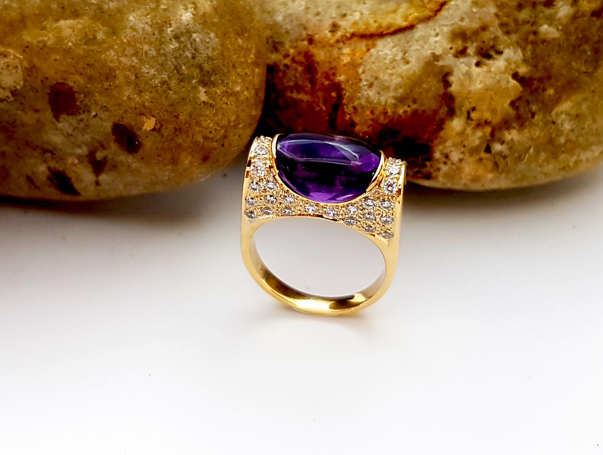 Cabochon Amethyst with Cubic Zirconia Ring set in 18K Rose Gold Settings For Sale 5