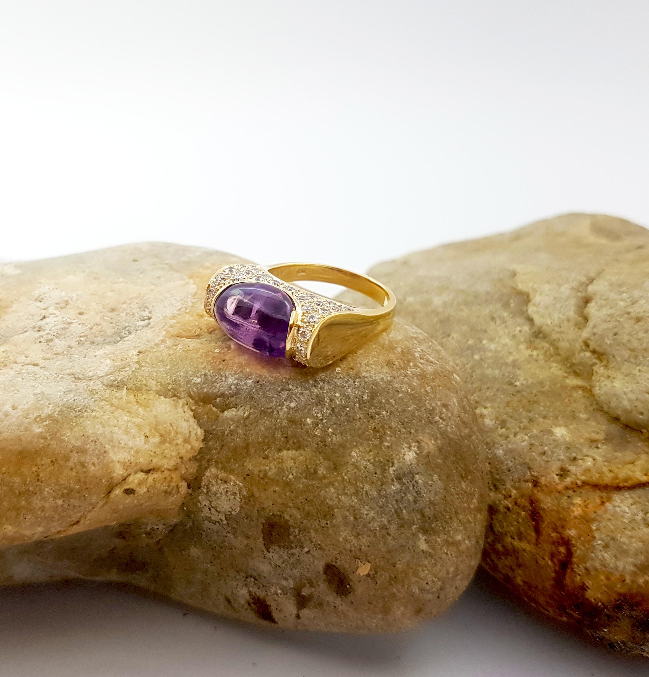 Cabochon Amethyst with Cubic Zirconia Ring set in 18K Rose Gold Settings For Sale 8