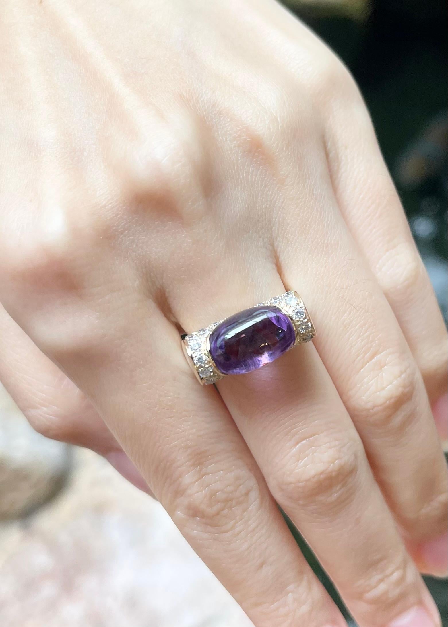 Women's or Men's Cabochon Amethyst with Cubic Zirconia Ring set in 18K Rose Gold Settings For Sale