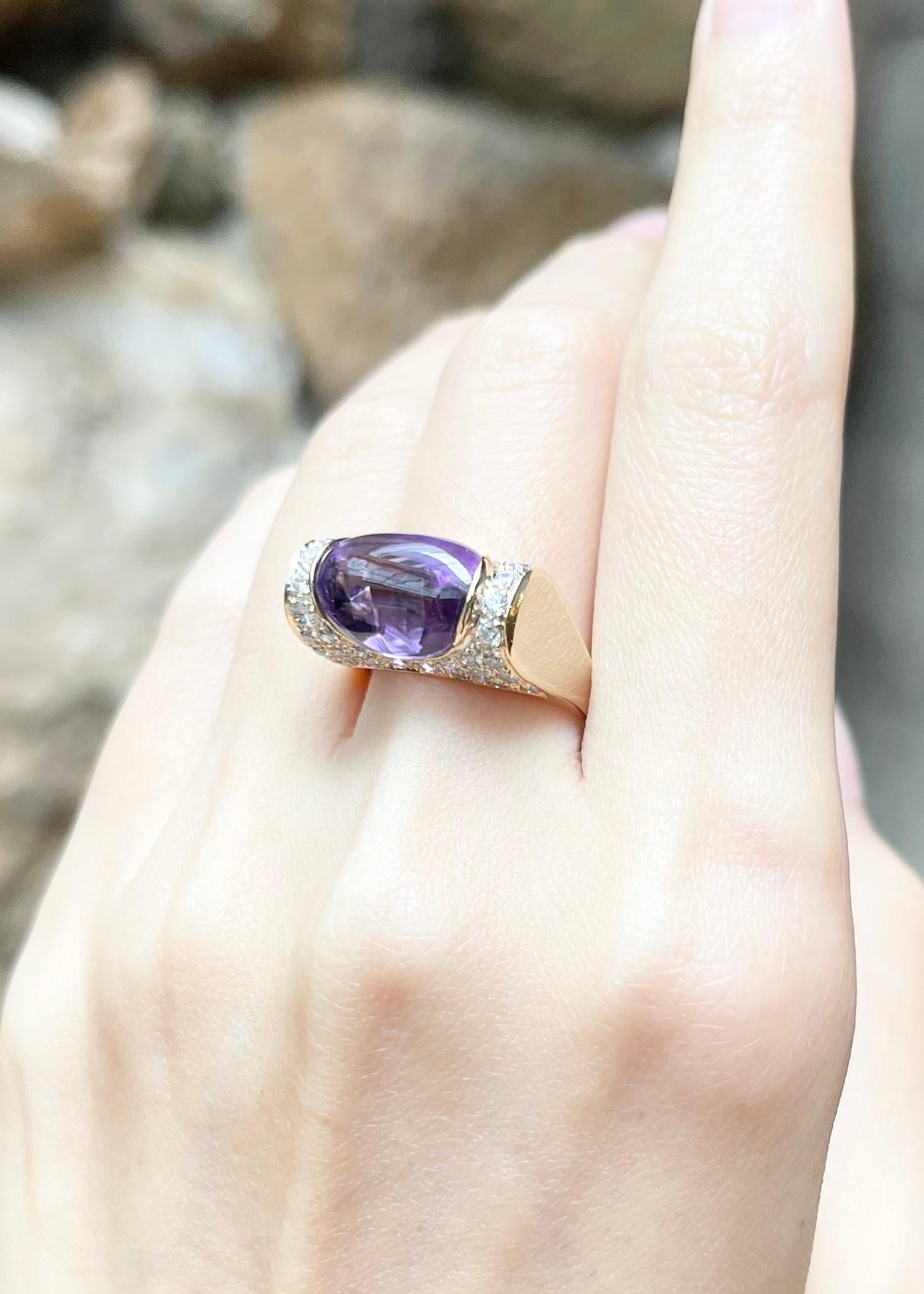 Anello con ametista cabochon e zirconi con montatura in oro rosa 18 carati in vendita 1