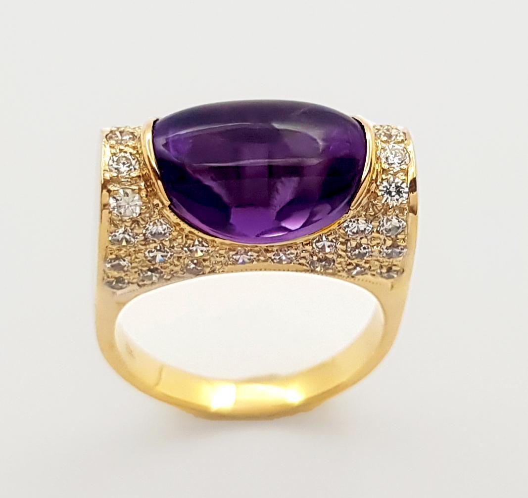 Cabochon Amethyst with Cubic Zirconia Ring set in 18K Rose Gold Settings For Sale 3