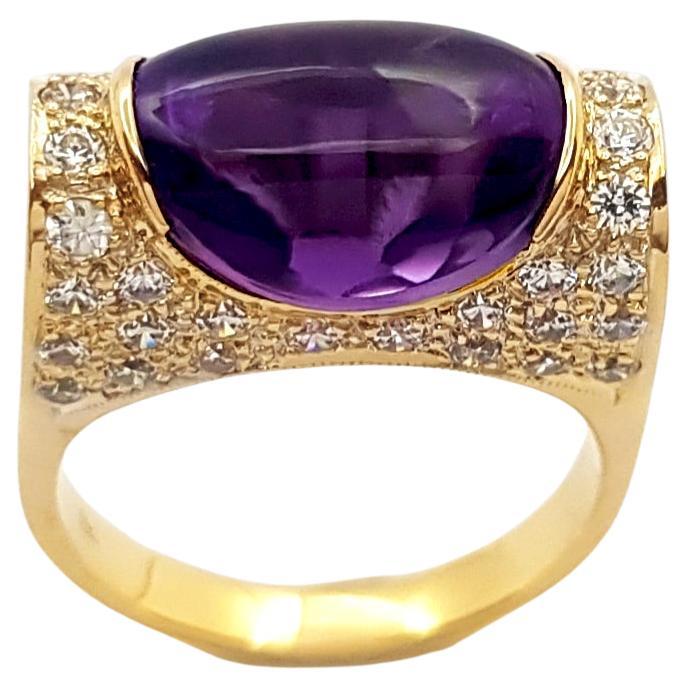 Cabochon Amethyst with Cubic Zirconia Ring set in 18K Rose Gold Settings For Sale