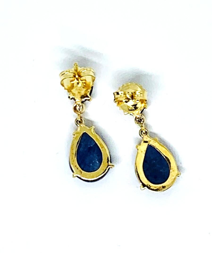 Cabochon & Rose Cut Blue Sapphire & Diamond 18 Karat Yellow Gold Dangle Earrings 1