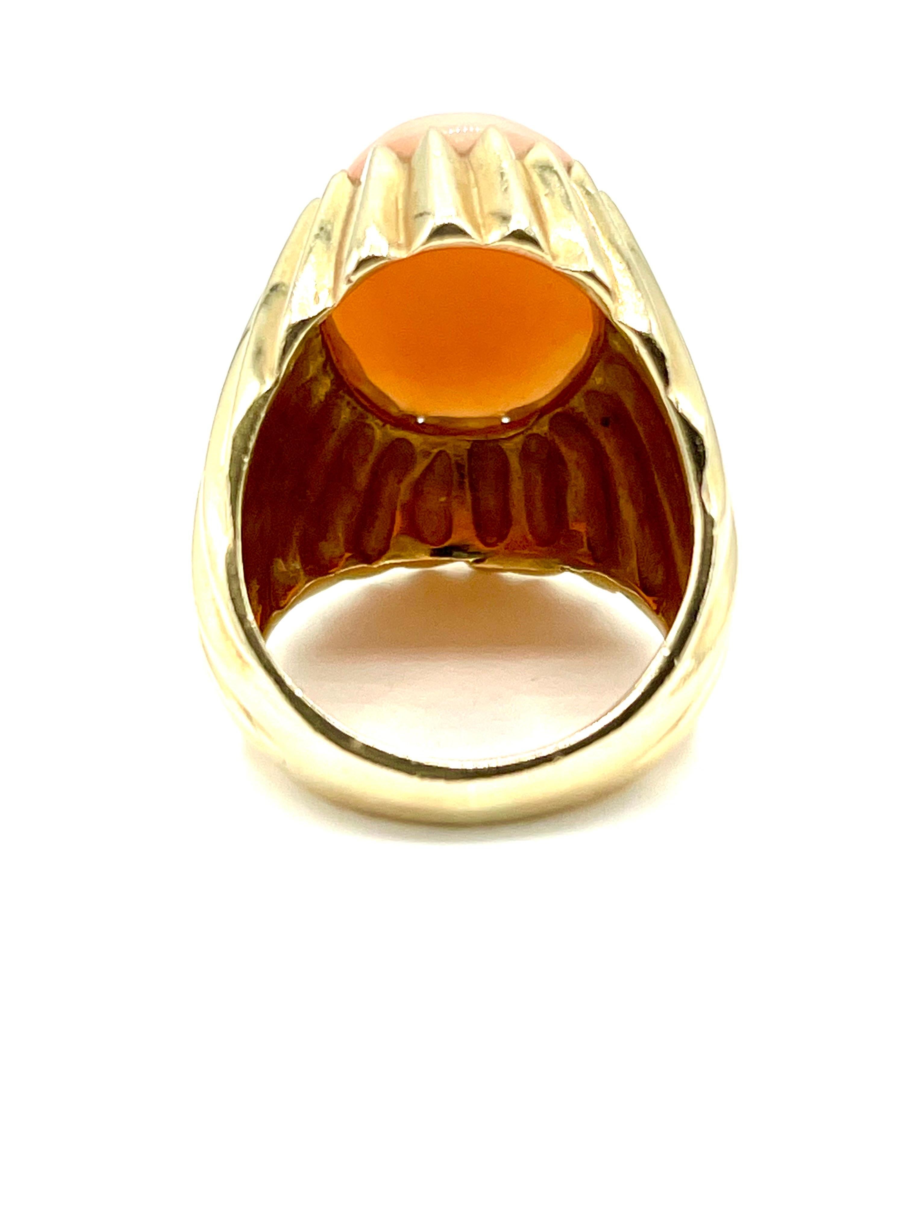 Cabochon Angel Skin Coral Bombe' Style Yellow Gold Cocktail Ring In Excellent Condition For Sale In Chevy Chase, MD