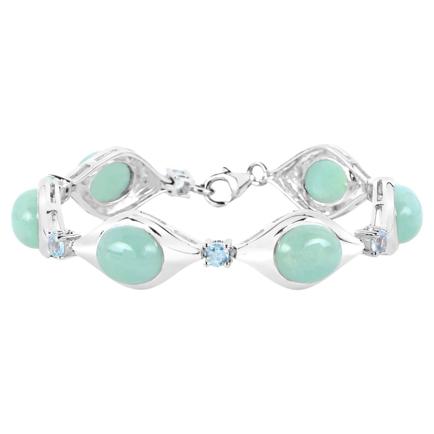 Pulsera Cabochon Aguamarina 39,7 Quilates Plata de Ley