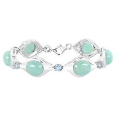 Pulsera Cabochon Aguamarina 39,7 Quilates Plata de Ley