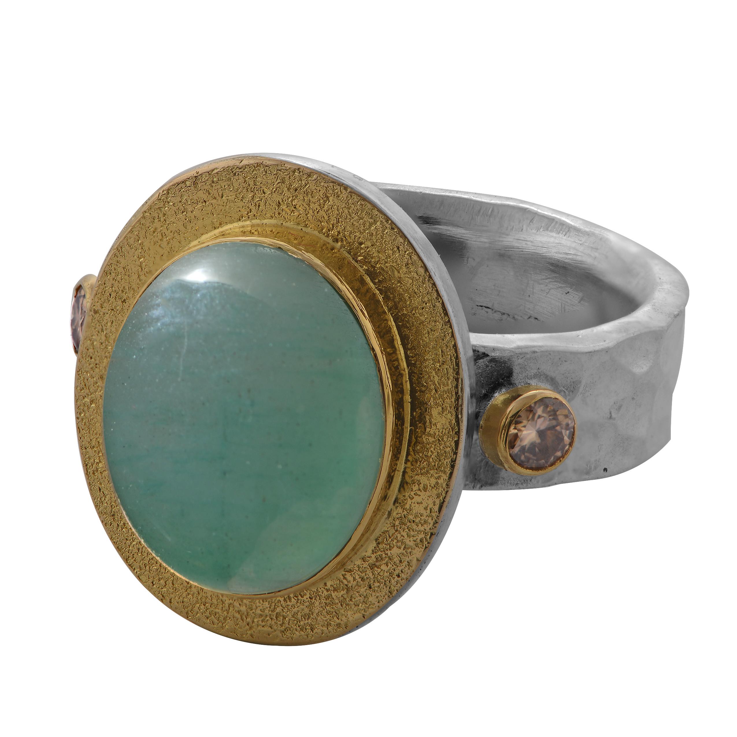 Emma Chapman Aigue-marine Cabochon Diamant Or Jaune A Silver Neuf - En vente à Frome, Somerset