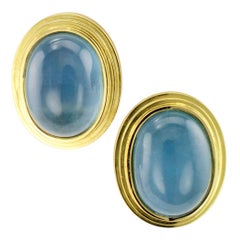 Cabochon Aquamarine Gold Button Earrings